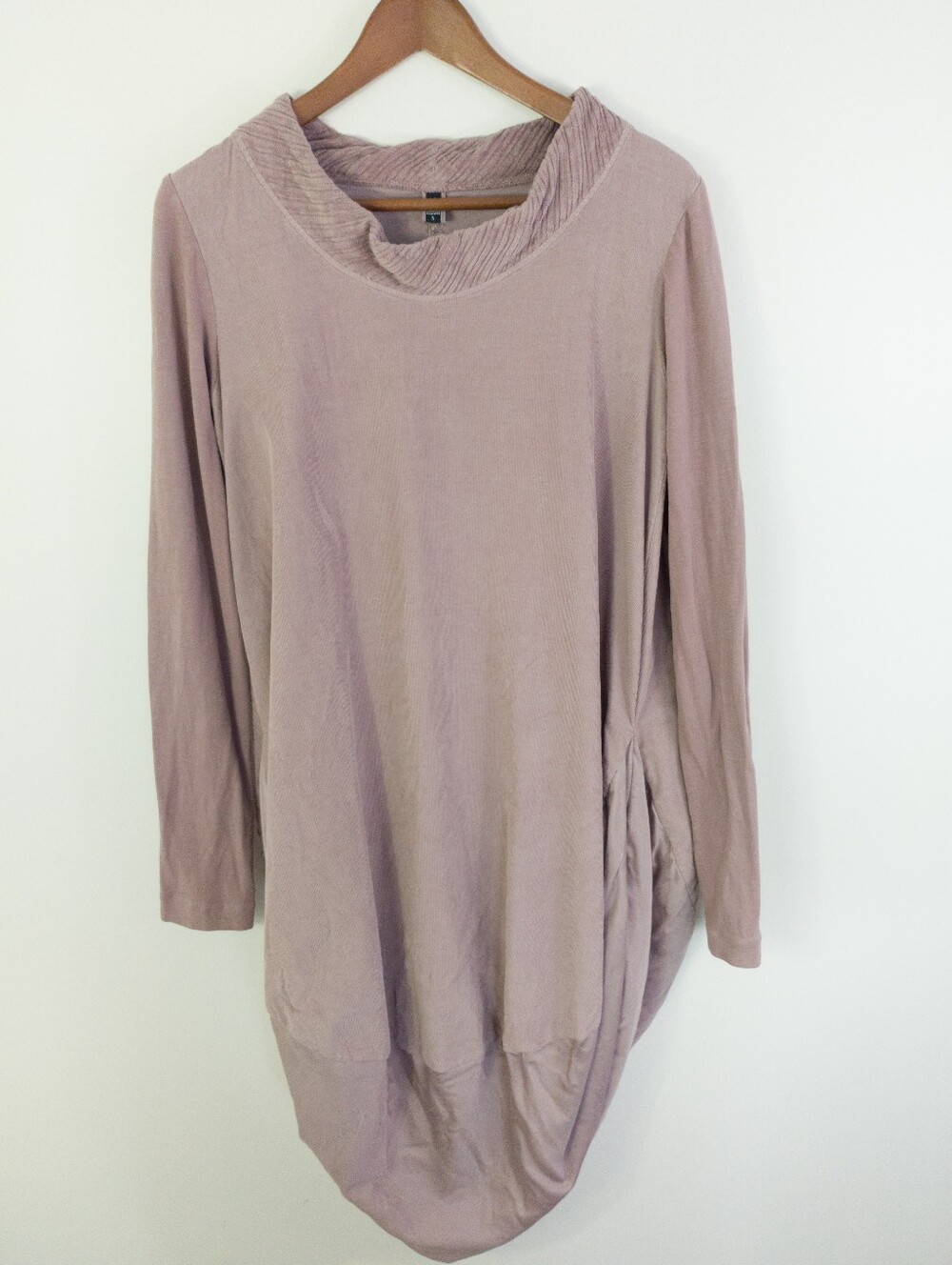 EUROPEAN CULTURE Royal Dye Cowl Neck Asymmetric Draped Tunic Dress Small